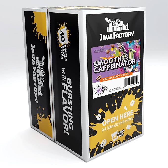 Java Factory Coffee Pods Medium Roast Coffee for Keurig K Cup Brewers, Smooth Caffeinator, 40 Count