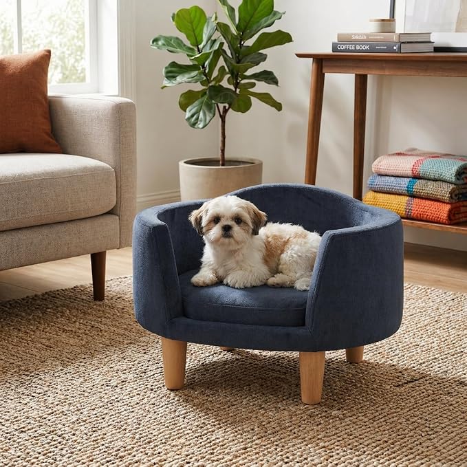 HomePop Curved Upholstered Pet Bed - Blue Velvet