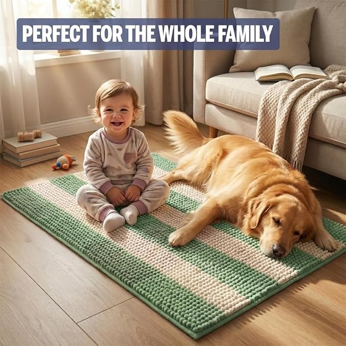 Muddy Mat® Super Absorbent Loop-Thread Chenille Dog Door Mat for Muddy Paws – Non-Slip, Machine Washable Indoor Entry Rug, Quick-Dry Pet Mat for Entryway – Fresh Meadow 19"x30"