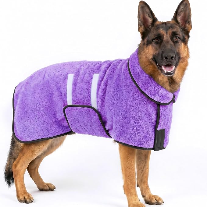 Dog Bathrobe, Super Absorbent for Small to Large Dogs, Light Purple 2XL | Dog Robes with Soft Fleece, Warm & Cozy, Adjustable Fit, and Quick Drying Coat for Baths Swimming and Grooming