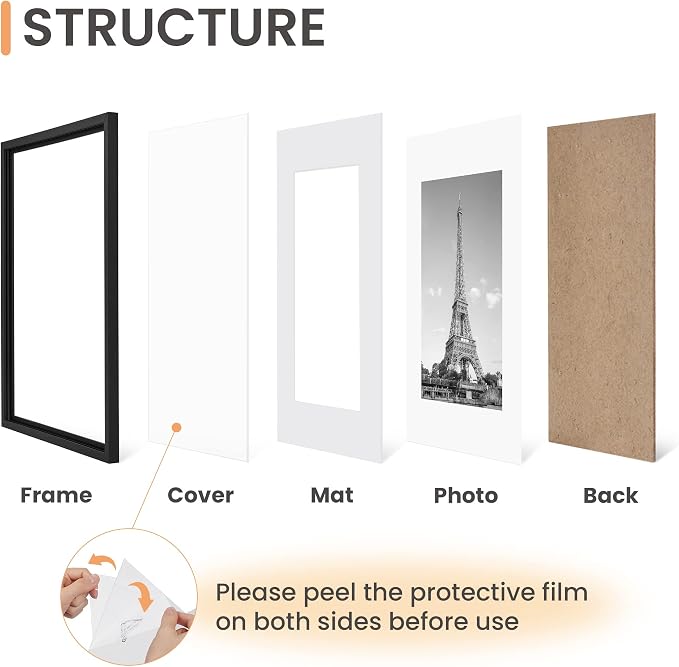 upsimples 11x17 Picture Frame, Gallery Wall Frames Set of 5, Black | Poster Frame Collage Wall Decor, 9x15 Picture Frame with Mat for Family, Baby, Hallway, Christmas