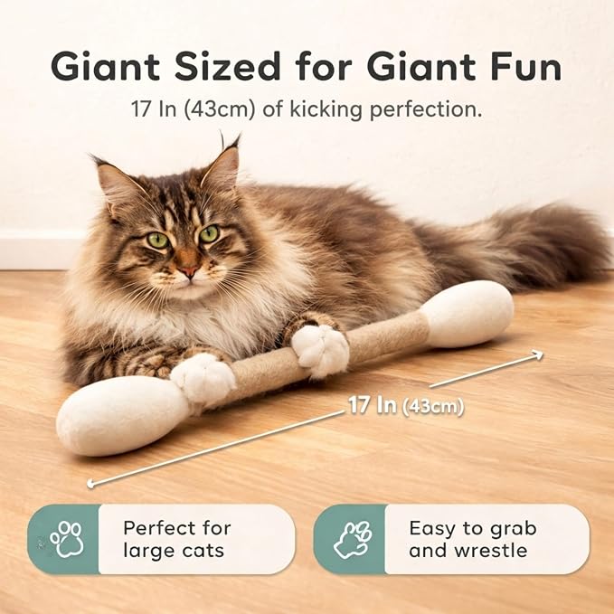 Glaciart One Giant Swab Cat Toy with Catnip 1 Pc (17 in / 42 cm) | Extra Long Durable Chew Toy for Large Cats, Aggressive Chewers & Small Dogs | Interactive, Catnip Filled for Play & Anxiety Relief