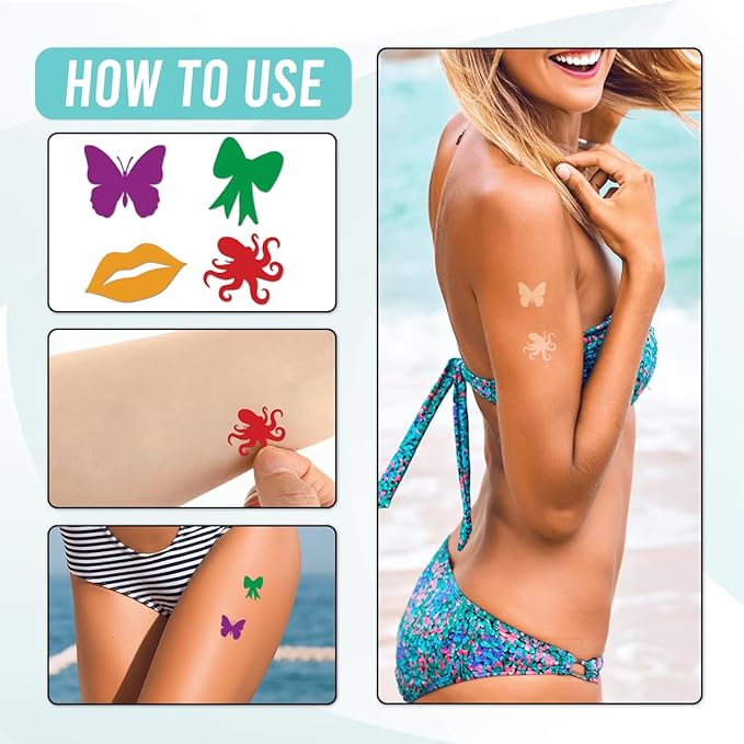 Pack 75 Colorful Tanning Stickers for Body Women Adult Girls Tattoo Sticker Fun Cute Outdoor Supplies Indoor Beds Sunbathing Accessories Summer Essentials Self Adhesive Small Decal
