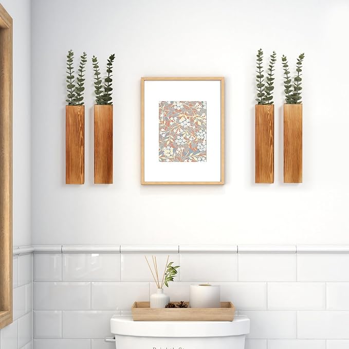 4 Pack Wood Wall Planters with 8 Faux Eucalyptus Stems for Wall Decor