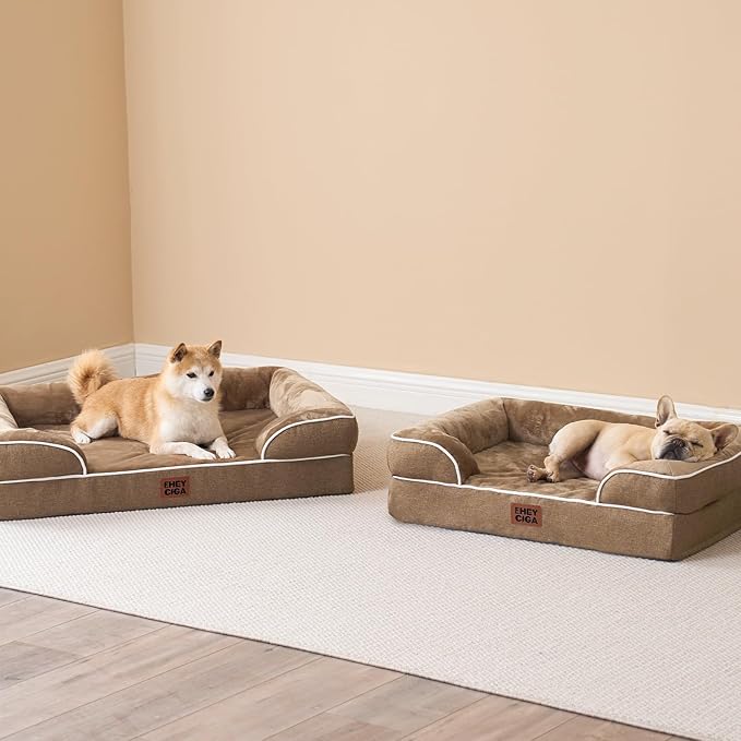 EHEYCIGA Orthopedic Dog Bed Medium Size Dog, Waterproof Washable Pet Beds | Non-Slip Bottom and Egg-Crate Memory Foam Dog Couch Bed with Washable Removable Cover, Camel