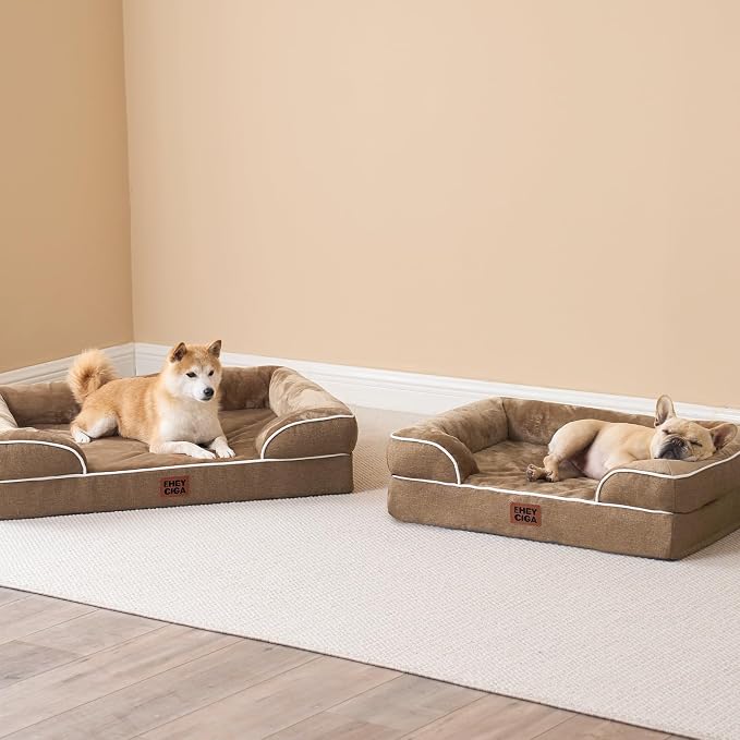 EHEYCIGA Orthopedic Dog Beds Large Sized Dog, Waterproof Washable Pet Bed | Non-Slip Bottom and Egg-Crate Memory Foam Dog Couch Bed with Washable Removable Cover, Camel
