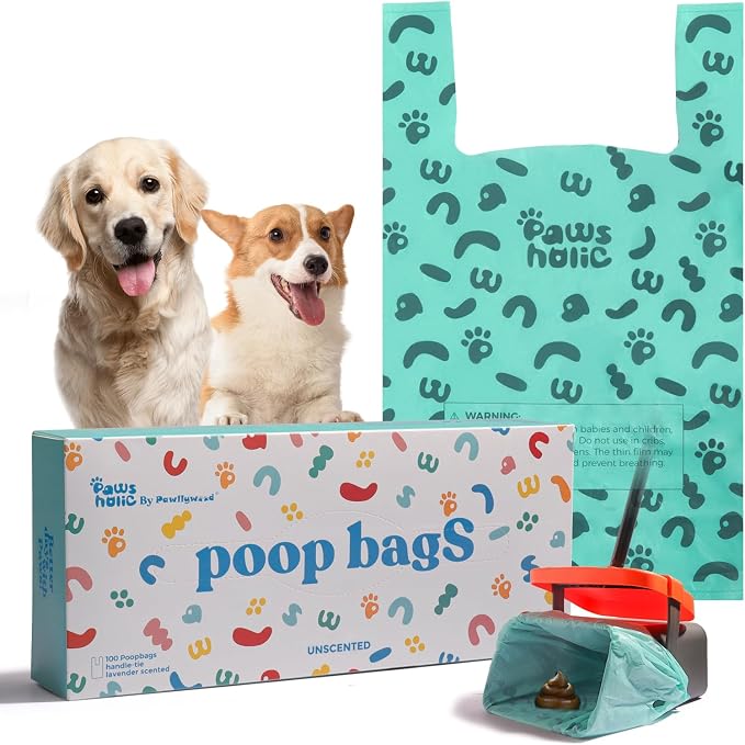 Dog Poop Bags with Handle,fit for Swivel Bin Pooper Scooper,Cornstarch Based Heavy Duty and Leak-Proof Waste Bags for Dog & Cat Litter(100 Count Extra Large 2.6 Gallon,Unscented)
