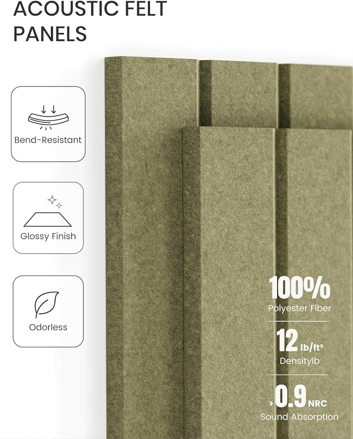 Fluxynara 36" x 24" Large Felt Bulletin Board, Olive Green | 6 Pack Cork Board Alternative with 30 Safe Adhesive Tabs, Pin Boards for Wall Decor, Home, Office, Classroom,Dorm