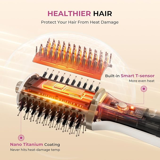 GOMYTH Upgraded 2-in-1 Blow Dryer Brush with Heated Comb - Volumizer Hair Dryer Brush for Hair Drying & Styling, Salon Blowouts, Frizz-Free Shiny Hair, Reduced Heat Damage, Suitable for All Hair Types