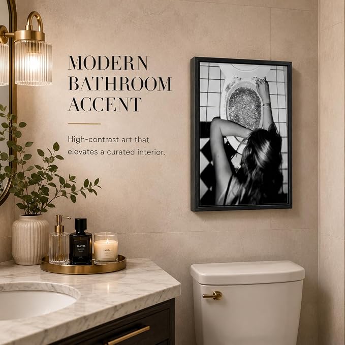 Framed Trendy After the Disco Party Canvas Wall Art Fashion Luxury Women Picture Wall Decor Black and White Feminist Bathroom Poster Print for Girl Bedroom Dorm Home Decoration 12x16in
