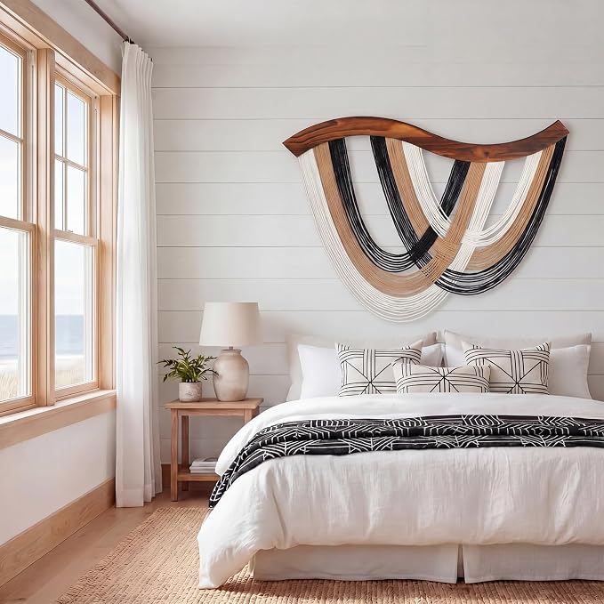 Mindsoft Minimalist Neutral Macrame Wall Hanging Dip Dyed Yarn Wall Art | Handmade Cotton Rope Tapestry for Bedroom, Living Room, Nursery, 31.5 x 23.6 Inch