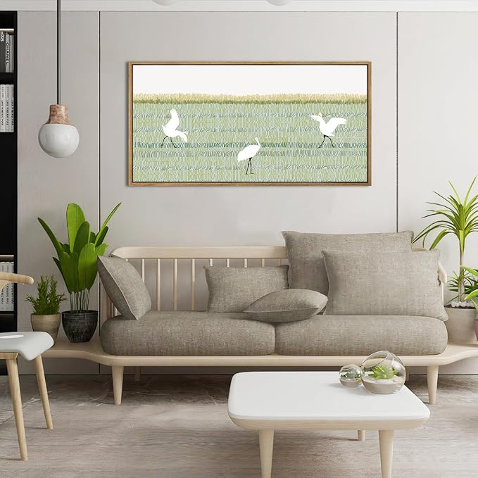 ANHUIB Large White Heron Wall Art Framed Green Abstract Wall Decor Modern Line Art Print Minimalist Matisse Painting for Living Room Office Bedroom 20x40 Inch