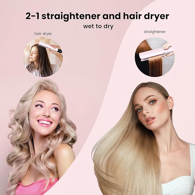 Slopehill 2-in-1 Hair Straightener and Blow Dryer, Professional Hair Styling Tool, Pink