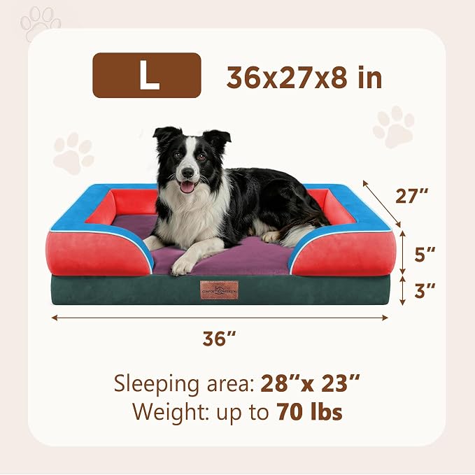 Comfort Expression Orthopedic Dog Beds for Large Sized Dog with Bolster | Waterproof Dog Couch Bed with Washable Cover & Non-Slip Bottom, Supportive Egg Crate Foam Large Pet Bed, 36x27 Inch