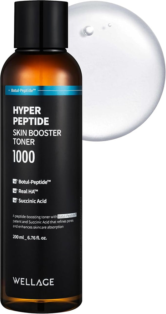 WELLAGE Hyper Peptide Skin Booster Face Toner - Korean Beauty Facial Astringent, Infused Peptide PHA, Anti-Aging, Wrinkle & Elasticity Improvement - for Uneven Texture, Reduces Pores, 6.76 fl.oz.