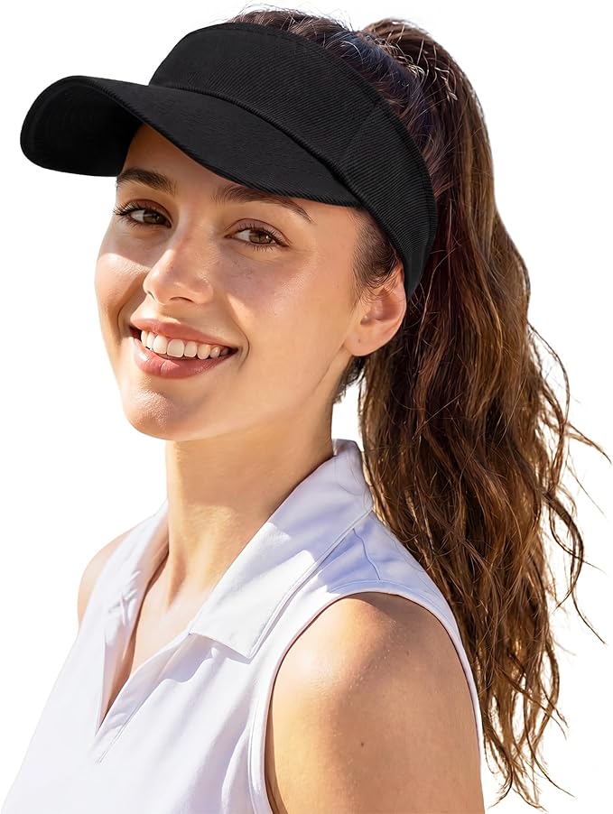 Zando 3.2" Structured Brim Visor Hats for Women, UPF 50+, Golf/Tennis | 3.2"Structured Brim Adds Sun Coverage, Steady View, Quick-dry Sweatband, Open-Top Ponytail Fit, Adjustable Fit & Lightweight