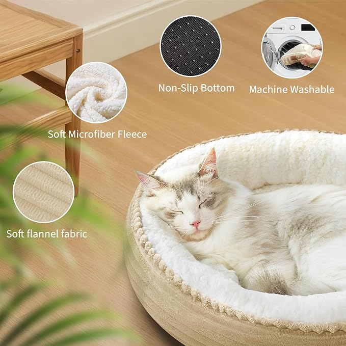 Zerbuger 20in Camel Round Dog Bed Sofa for Dogs Cats, Machine Washable | for Small/Medium/Large Dogs Cats, Foam Pet Couch with Removable Mat Non-Slip Bottom, Pet Cuddler for Indoor/Outdoor/Car/Cage