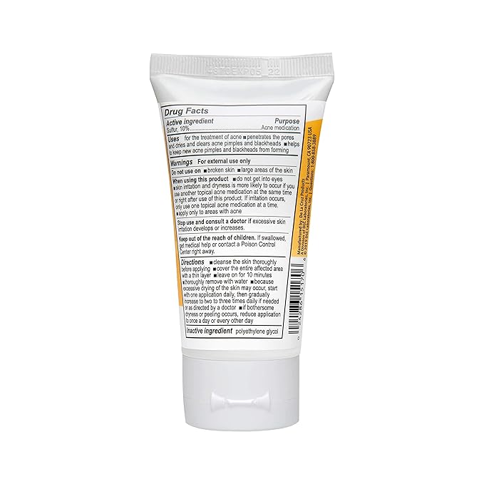 De La Cruz Sulfur Ointment - Cystic Acne Treatment for Face and Body - Daily 10 Min Hormonal Acne Spot Treatment Mask - Safe and Effective Ointment that Clears Up Pimples - 2.6 OZ Tube, 2-Pack