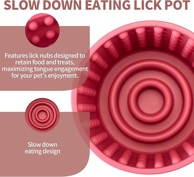 Dog Lick Bowl, Bestalk Anxiety Relief Slow Feeder Dog Lick Mat Treat Dispenser, Non-Slip Licking Bowl Enrichment Toys for Small Medium and Large Breed Dogs, BPA Free Silicone(Rose,M-L)