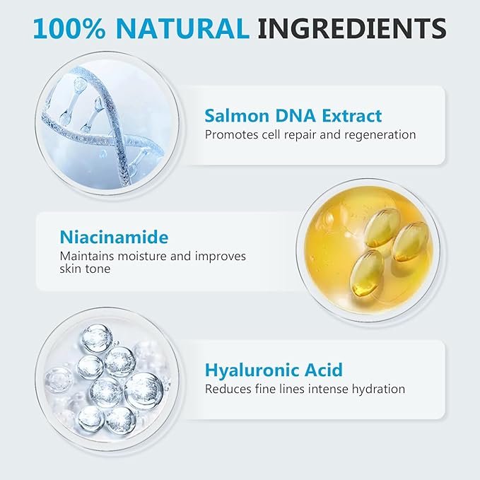 Salmon DNA Ampoule - Hydrating Facial Serum with Collagen, Glutathione & Hyaluronic Acid - Supports Skin Elasticity & Diminishes the Look of Fine Lines - 35ml
