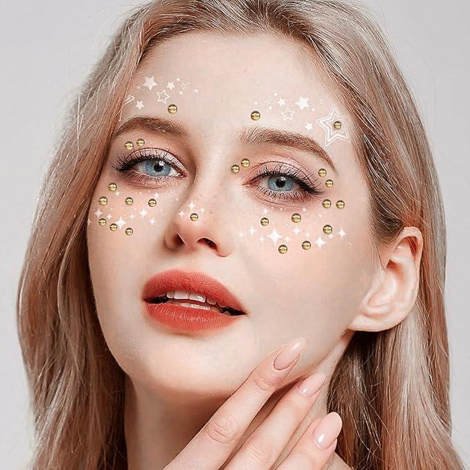 Light Orange Face Gems Eye Jewels Rhinestones Crystals Stickers 3/4/5/6mm with Rhinestones Stickers for Body, Stick on Face Eye Hair Nails Makeup Glue for Make up and Craft Decor 3090PCS