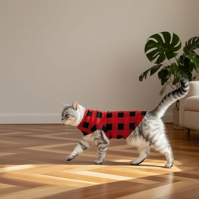 Cat Sweater Warm Fleece Pet Clothes for Cats Only | Soft Cat Vest Puppy Hoodie Coat, Fall Cold Winter Sweatshirt Pullover Clothing also for Small Dogs, Red Black S
