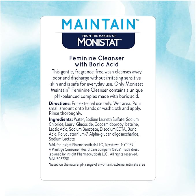 Monistat Boric Acid Feminine Wash, Fragrance-Free Intimate Wash for Women with Gentle pH-Balanced Formula, 16 Fl Oz