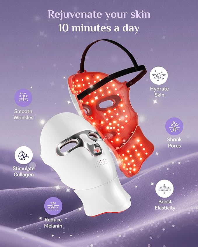 LED Light Therapy Mask Skin Care Mask, LED Red 630±5nm & NIR 830nm Wavelength for Home Use(model: MK66R-B)(skin) (silver)