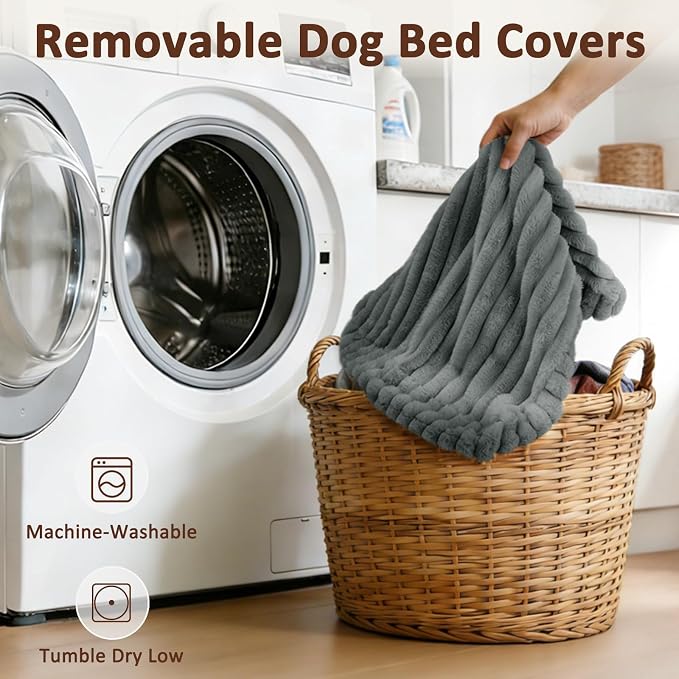 XL Dog Bed for Large Dogs, Orthopedic Dog Beds Washable with Removable Cover, Extra Thick Crate Bed Pet Mat with Shredded Chopped Foam & Anti-Slip Bottom, 35"x23"x4", Grey
