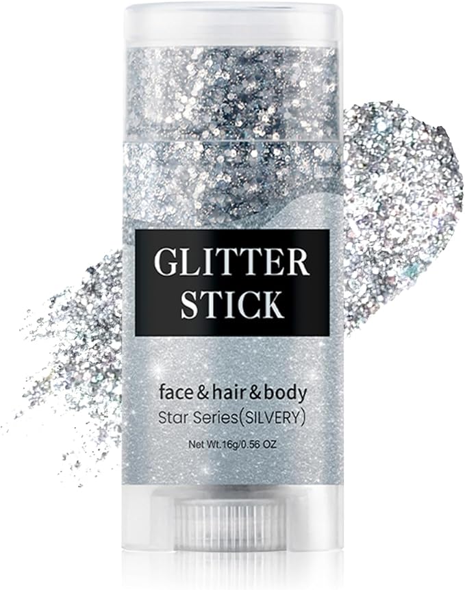 Silver Body & Face Glitter Stick,【Waterproof】【Long-Lasting】【Sparkling】 for Singer Concert Outfits, Festival Rave Mermaid Accessories Chunky Glitter Makeup for Women (05# Silver)