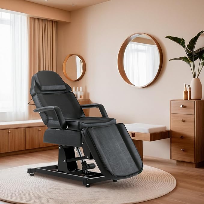 BarberPub Fully Electric Facial Bed with 3 Motor for Esthetician, Electric Tattoo Chair for Client, Facial Bed for Esthetician, Electric Adjustment 2751 (Black, Height (Flat): 24"–33")