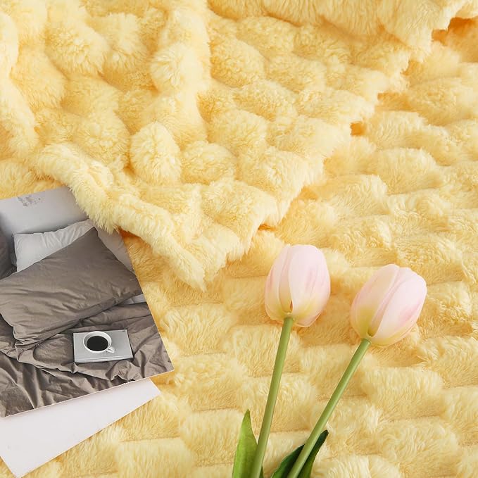 Excervent Big 3D Clouds Stylish Blanket for Bed, 50x70 Inches, Light Yellow | Decorative Fuzzy Flannel Fleece Throw Blanket for Sofa Bed Couch, Super Soft Cozy, Suitable for All Seasons