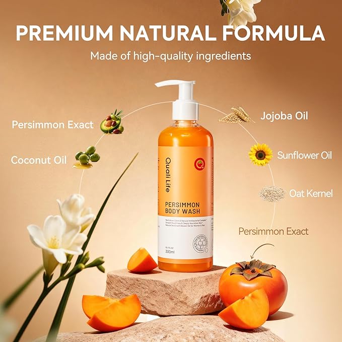 Persimmon Body Wash for Old People Smell, Natural Deodorant Bar Soap for Strong Odor Smelly Feet Remove, Deep Cleansing Body Deodorizing for Eliminating Odor, Kids Safe