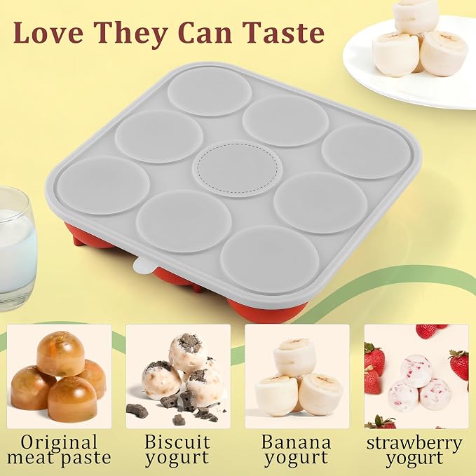 9-Cavity Silicone Frozen Dog Treat Mold with Lid for Woof Pupsicle & Power Chewer Pupsicle Large 25-75lbs,Reusable Frozen Dog Treat Tray Mold for Pupsicle