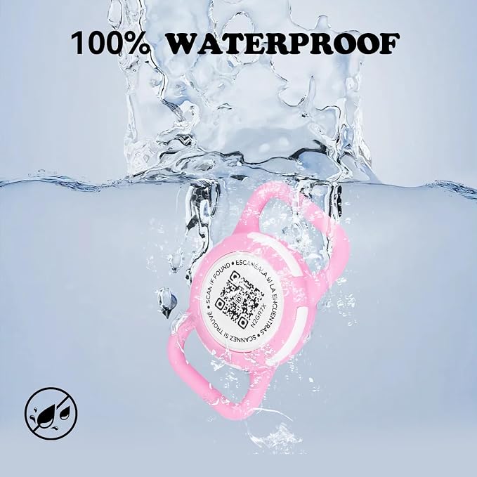 QR Code Pet Tracker Holder for Cats - Waterproof Silicone Case with Rose Red Design, Secure Collar Attachment (Black, m)