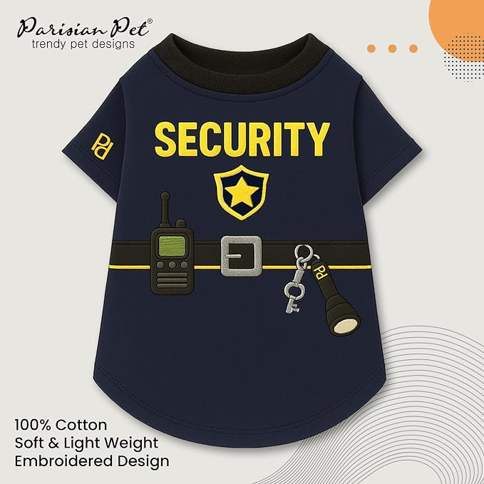 Parisian Pet Dog Security Woofficer Shirt - Halloween Pet Vest - Halloween Shirts for Dogs - Embroidered Pets Clothes - Puppy Halloween Costume - Sleeved Doggy Costumes for Large Dogs - 2XL
