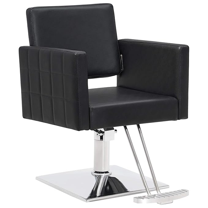 BarberPub Salon Chair for Hair Stylist, Hydraulic Stylist Chair, Adjustable Height, PVC Leather, 360 Degrees Swivel, Barbershop, Home Salon, Adult 8821 (Black)