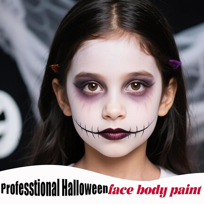 White Face Body Paint, Water Based Cream White Body Painting For Art Theater Halloween Party Cosplay Clown Skull Joker Zombie Vampire Skeleton Goth SFX Makeup for Women Adults