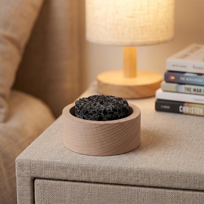 Baluue Passive Essential Oil Diffuser Lava Rock with Wood Base Small Personal Aromatherapy Stone for Essential Oils Desk Office Nightstand Car and Sauna