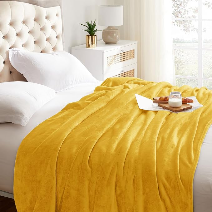 KMUSET Fleece Blanket Honey Yellow Lightweight Super Soft Cozy Fuzzy Bed Blankets Microfiber Factory Shop