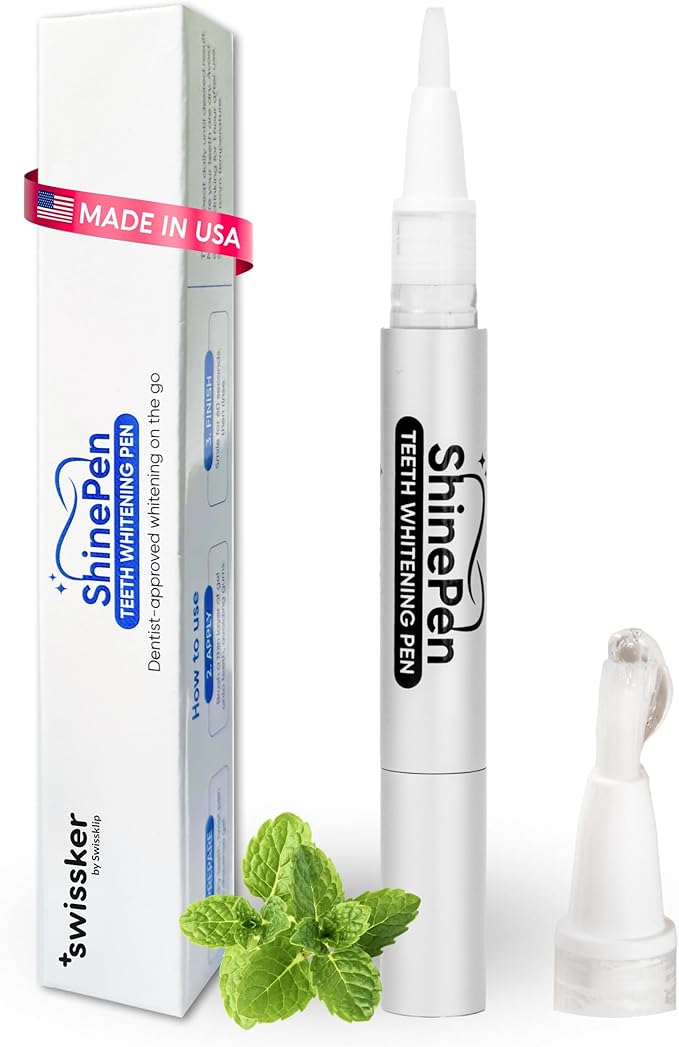 Swissker by Swissklip ShinePen Teeth Whitening Pen, Instant Results Whitening Pen, Enamel-Safe with Peppermint Flavor, Easy to Use, Made in USA