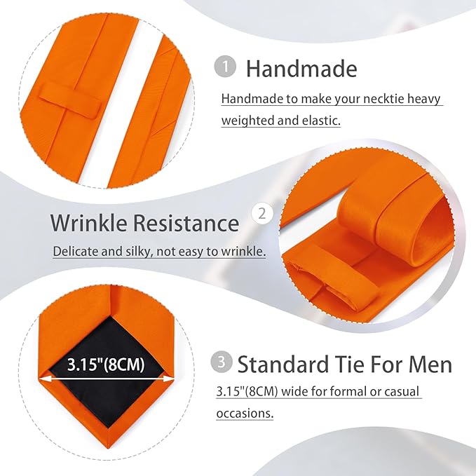 Black Tie Set in Gift Box Mens Solid Color 3.15" (8CM) Black Necktie and Pocket Square Set