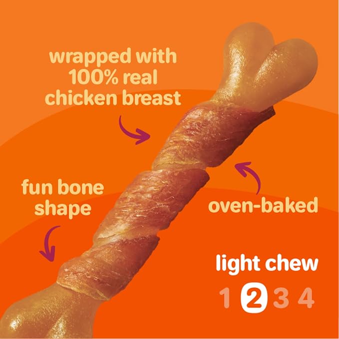 Oinkies Chicken Wrapped Lasting Chew Bone Dog Treats, 25 ct