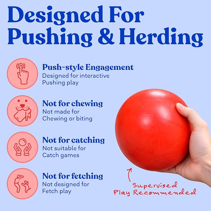Doggie Dooley Virtually Indestructible Dog Ball - 6 Inch Hard Plastic Interactive Dog Toy for Large Breeds Over 15-50 lbs - Built for Herding & Push Play -Floats in Water, Made in USA -Colors May Vary