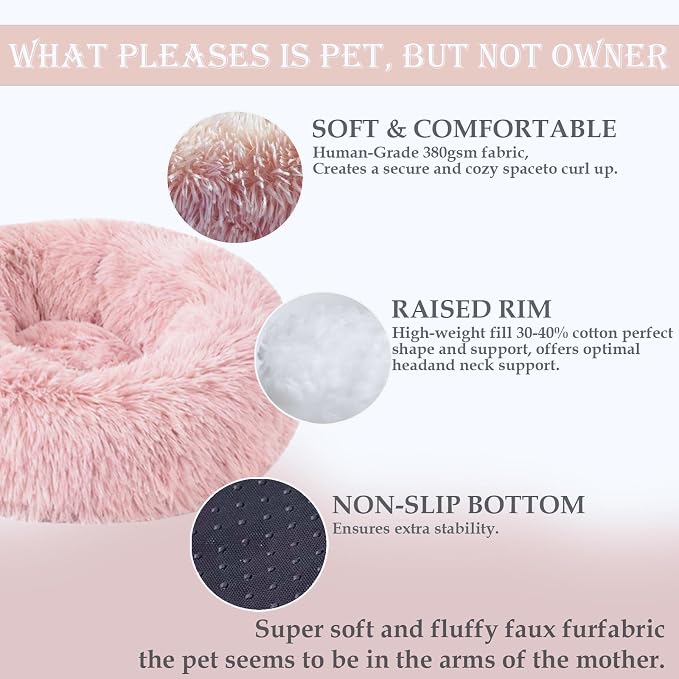 Washable Calming Dog & Cat Bed for Ultra Large Small Medium Size Pet | Donut Round Cute Warming Mat House Supply Indoor, 8 Sized Deal Necessity Essential Furniture for Boy Girl Puppy Kitten kitty