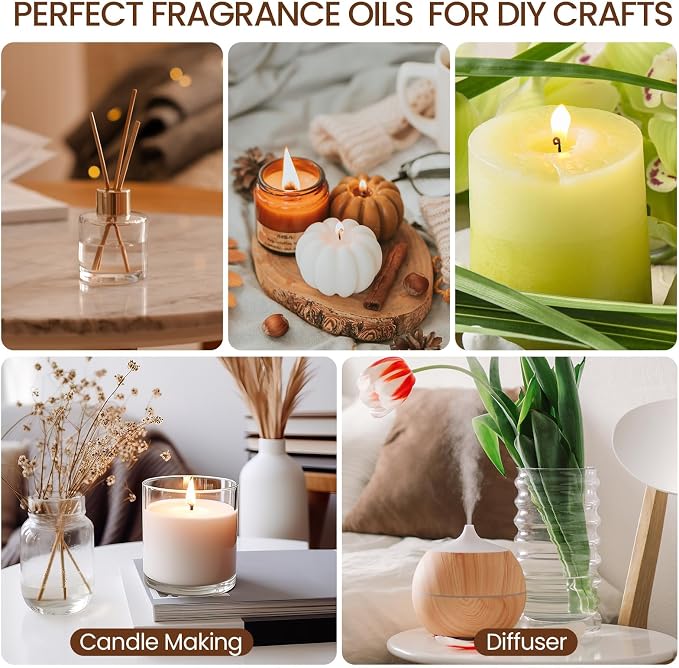 Nuanchu 52 Pcs Essential Oil Set for Humidifiers and Diffusers 10ml Fragrance Aromatherapy Oils Kits Fruity Candle Making Supplies for Soap Making Scents Summer Home Skin Care DIY Massage Laundry