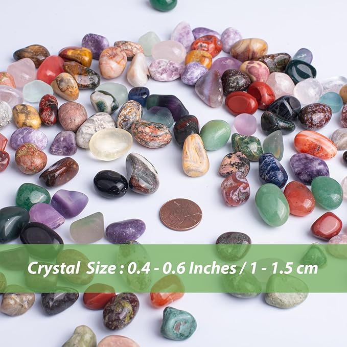Polished Colorful Healing Crystal Stone Set, 72 Pcs 0.5" Tumbled Gemstones, Bulk Decorative Pretty Rocks Collection for Meditation, Reiki, Grounding, Vase Filler, Mancala Stones and Crafts
