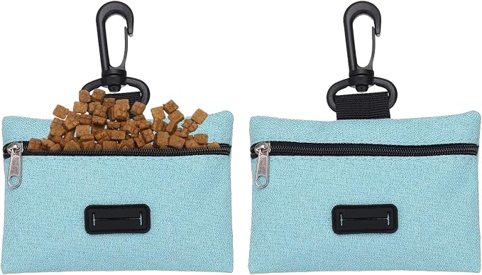 Dog Poop Bag Holder, Pet Waste Bag Dispenser Dog Treat Pouch with Clip Oxford Cloth Portable Reusable Easy Cleanup(2Pcs, Sky Blue), Intended for Outdoor/Travel/Walking