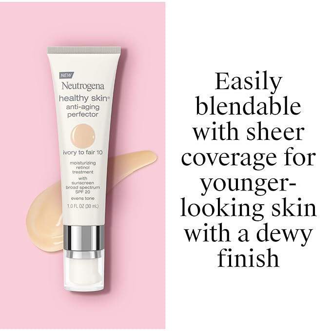 Neutrogena Healthy Skin Anti-Aging Perfector Tinted Facial Moisturizer and Retinol Treatment with Broad Spectrum SPF 20 Sunscreen with Titanium Dioxide, 10 Ivory to Fair, 1 fl. oz