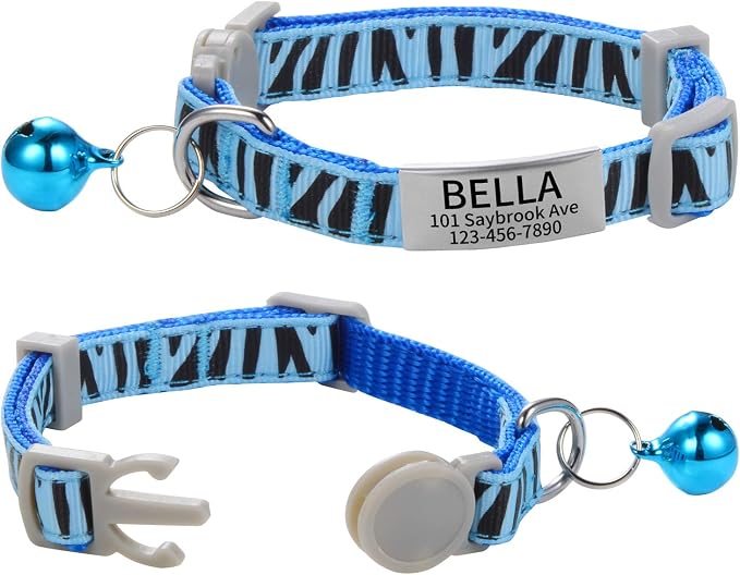 Personalized Breakaway Cat Collar with Bell & ID Tag, Zebra Print